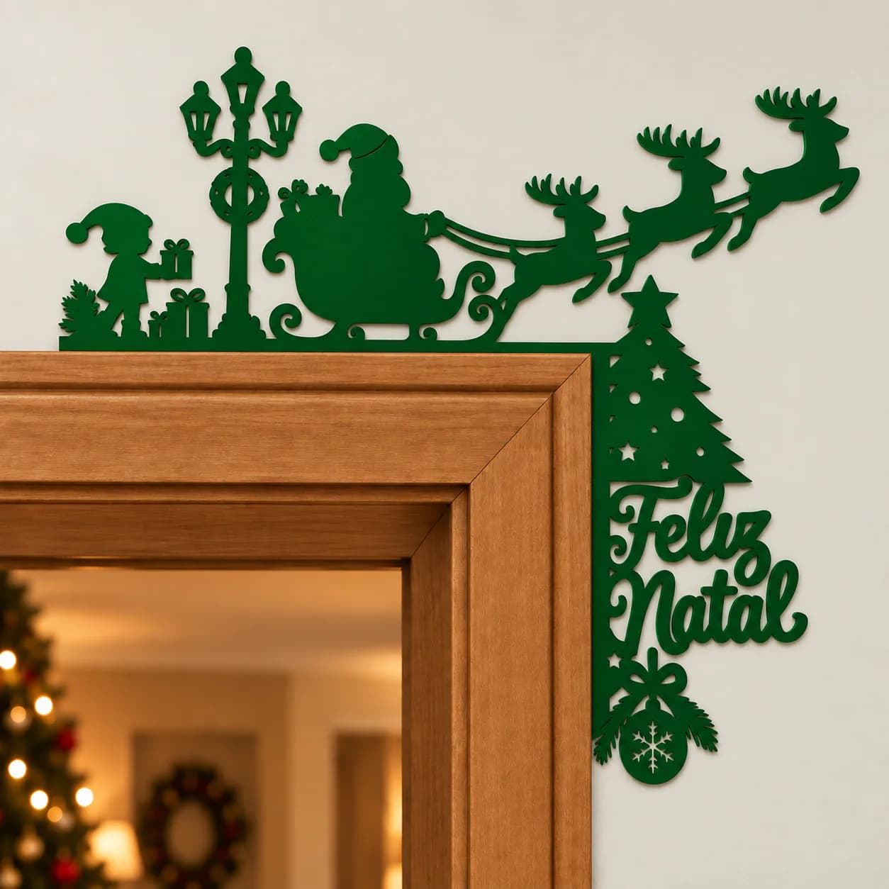 Door Decoration with Sleigh, Reindeer, and "Merry Christmas"