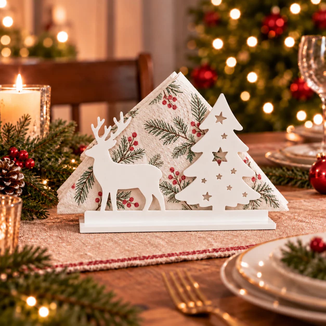 Pine Tree and Reindeer Napkin Holder