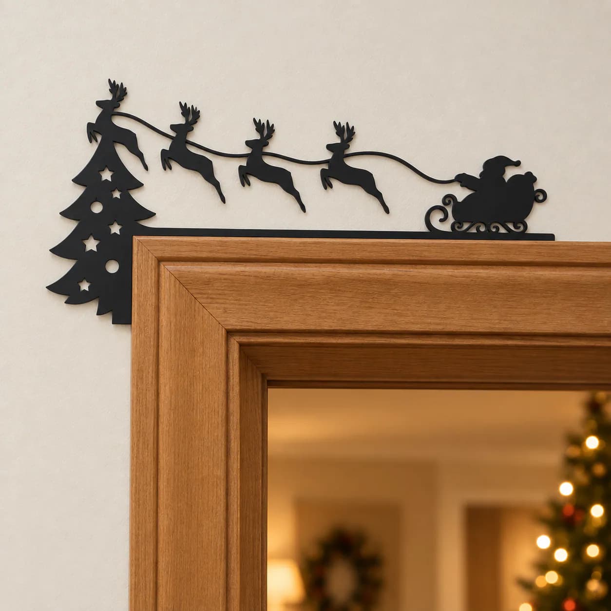 Enfeite de Porta Pai Natal, Rena e Pinheiro