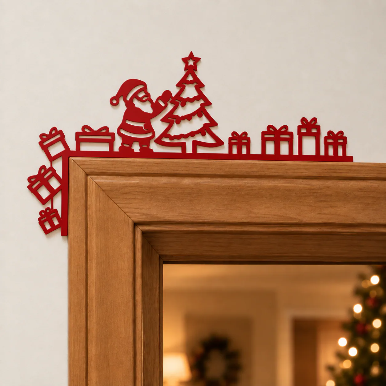 Adorno para puerta de Papá Noel con regalos
